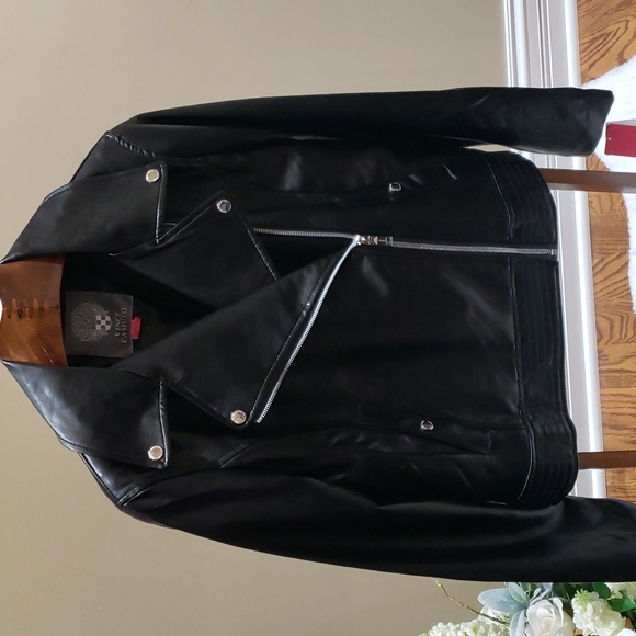 Nwt Vince Camuto black faux leather motorcycle zip jacket Large - Picture 7 of 13